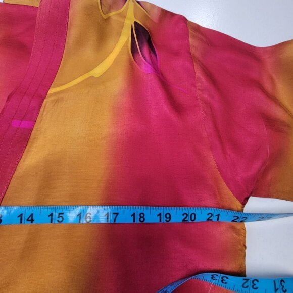 Orange and Red Floral Batik Tunic Blouse Top Size S/M - Picture 6 of 13